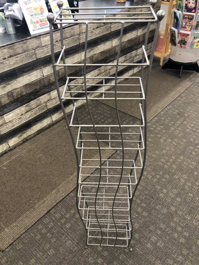 GREY METAL WAVY 6 SHELF MEDIA SHELF.