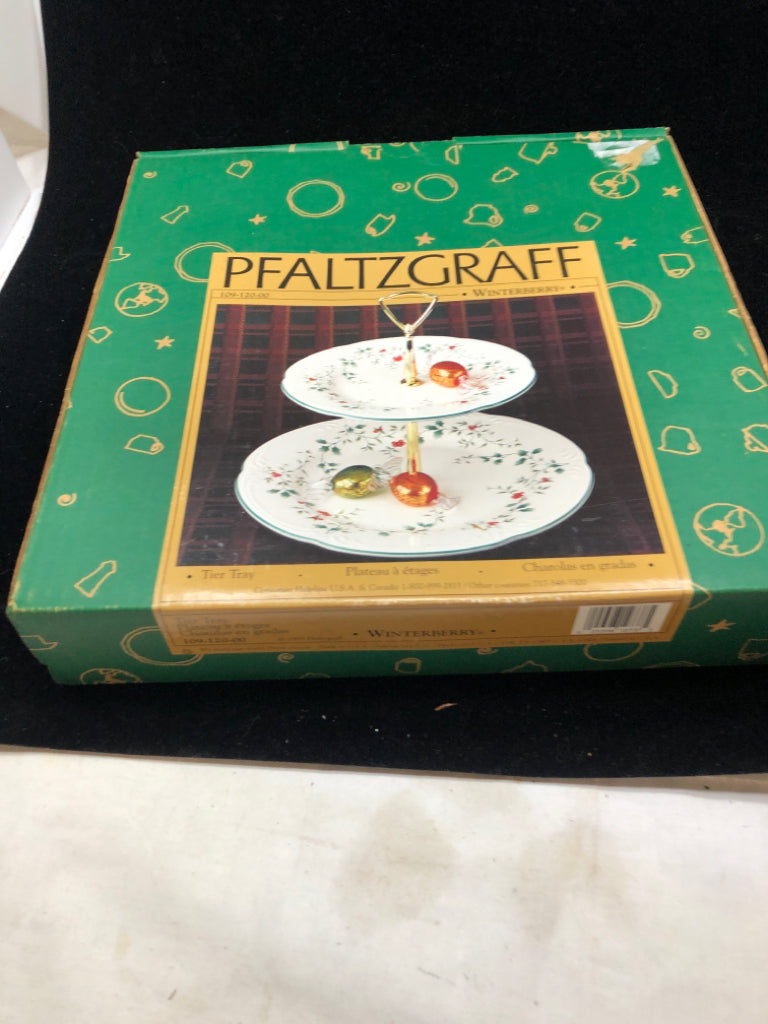 PFALTZGRAFF WINTERBERRY 2 TIER SERVING TRAY.