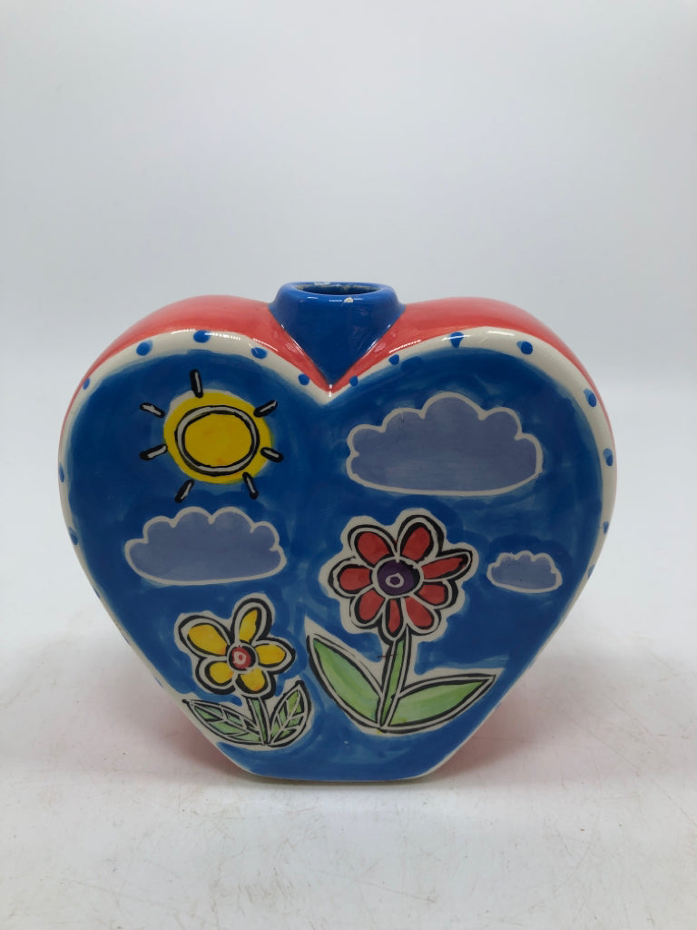 WORKING ANGEL- PAINTED FLORAL HEART VASE.