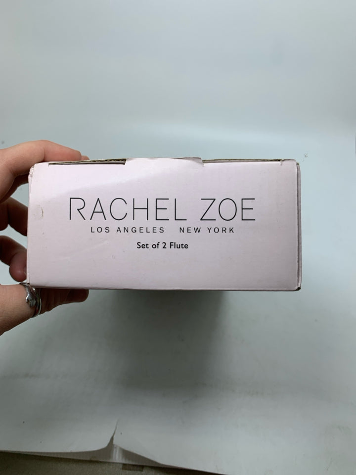 NIB 2 ROSE GOLD STEM GEOMETRIC CHAMPAGNE FLUTES.