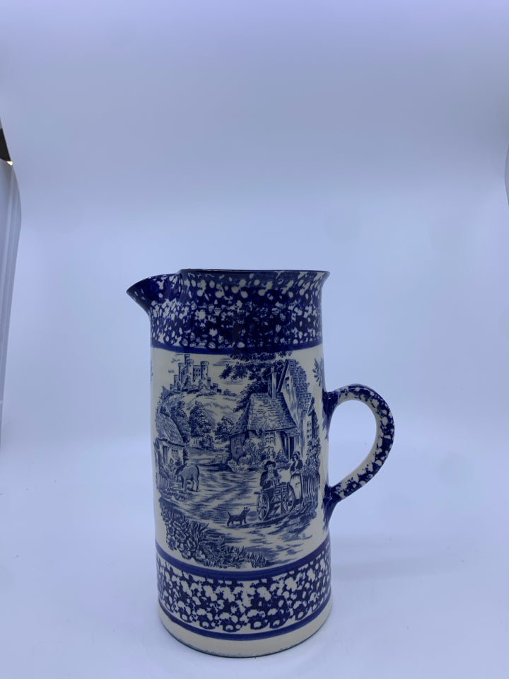 VTG BLUE VILLAGE SCENE PITCHER.