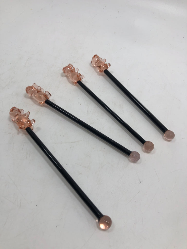 4 PIG BLOWN GLASS STIRRERS.