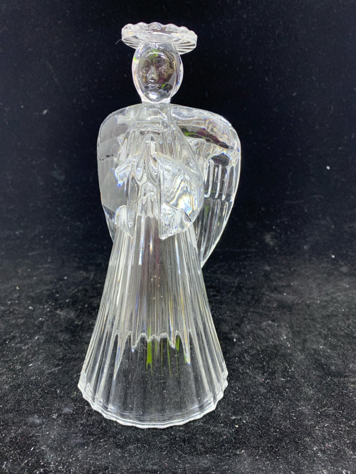GLASS CRYSTAL ANGEL TAPERED CANDLE HOLDER.
