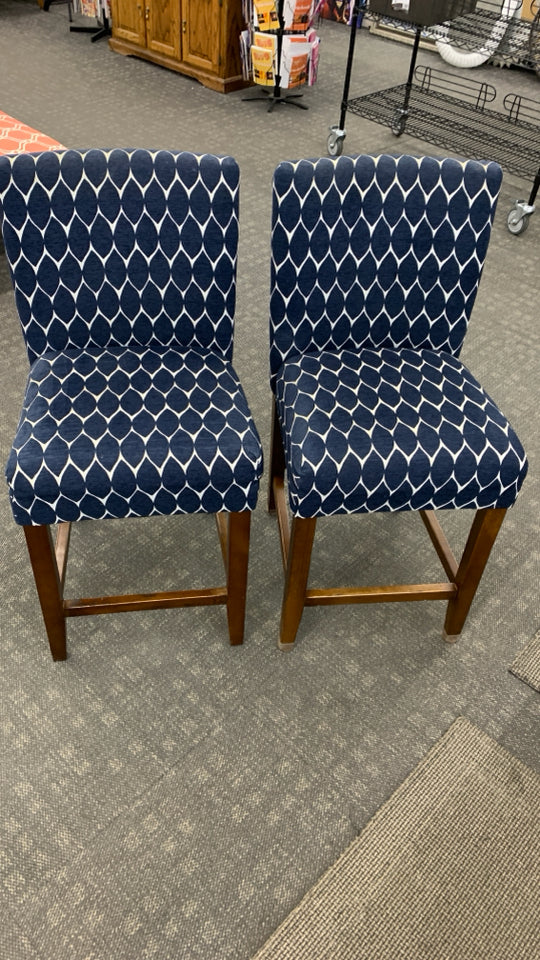2 BLUE PETAL CHAIRS W/WOODEN LEGS.