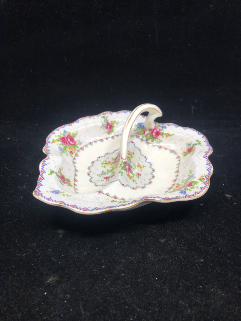 ROYAL ALBERT SWEATER PATTERN CANDY DISH W HANDLE.