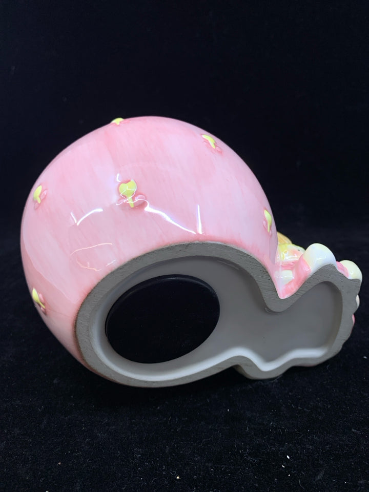 PINK APPLE PIGGY BANK W LITTLE GIRL.