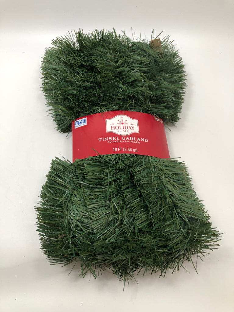 NIP GREEN TINSEL GARLAND.