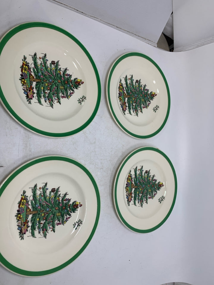 4 SPODE CHRISTMAS TREE ENGLAND SALAD PLATES.