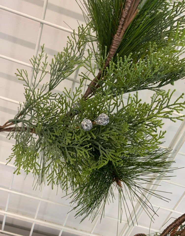 JUNIPER & PINE GARLAND W/FROSTED SEED CONES.