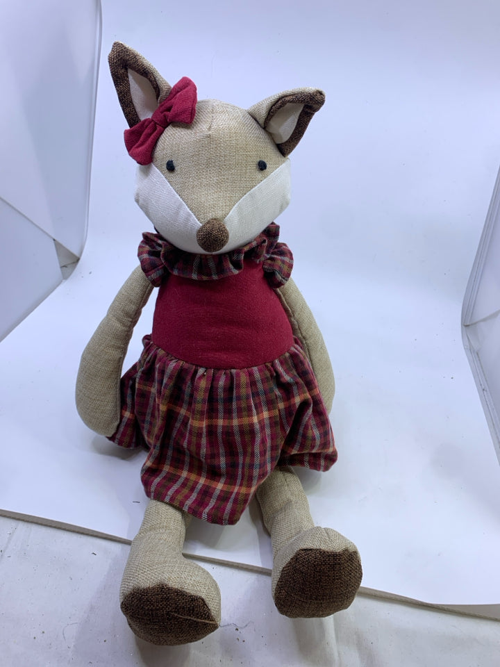 FOX IN PLAID DRESS SHELF SITTER.