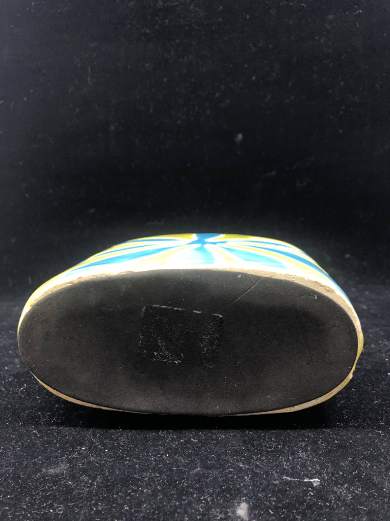 GREEN / BLUE OVAL VASE.