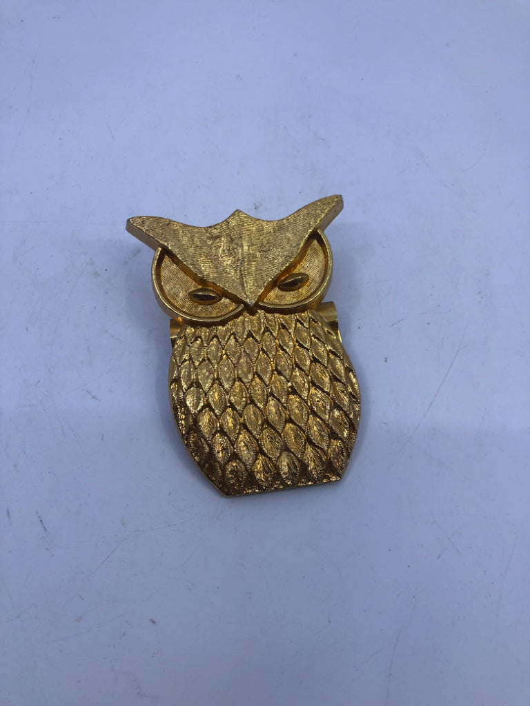 VTG GOLD METAL OWL BINDER CLIP HUNT CLIP.