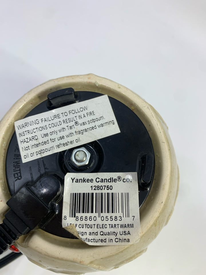 CREAM W/EMBOSSED LEAVES YANKEE CANDLE WAX WARMER.