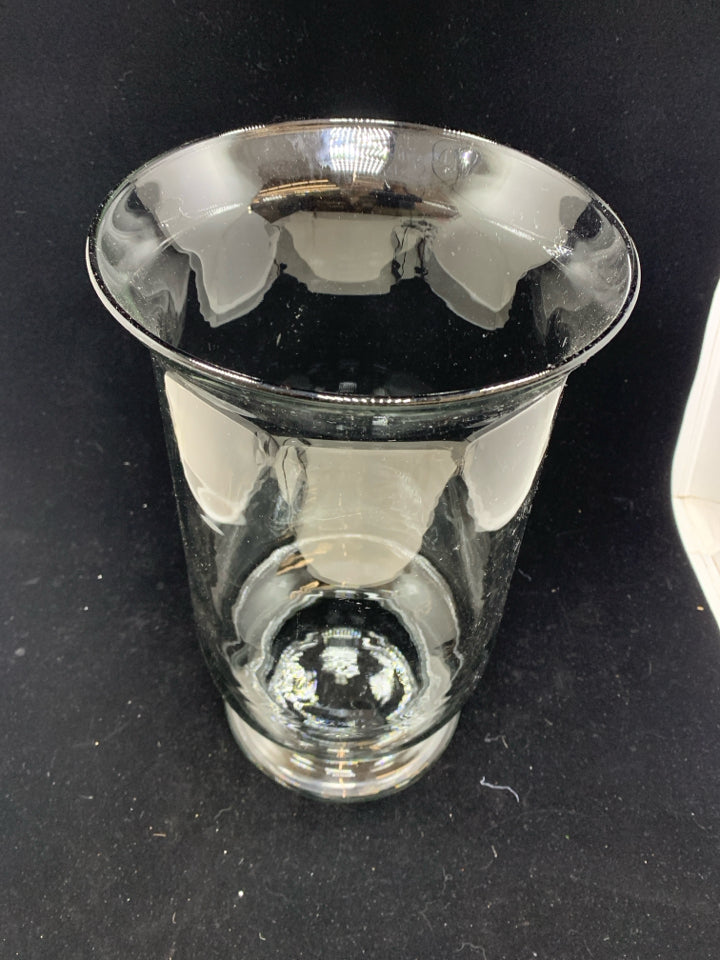 LARGE GLASS HURRICANE PILLAR CANDLE HOLDER.