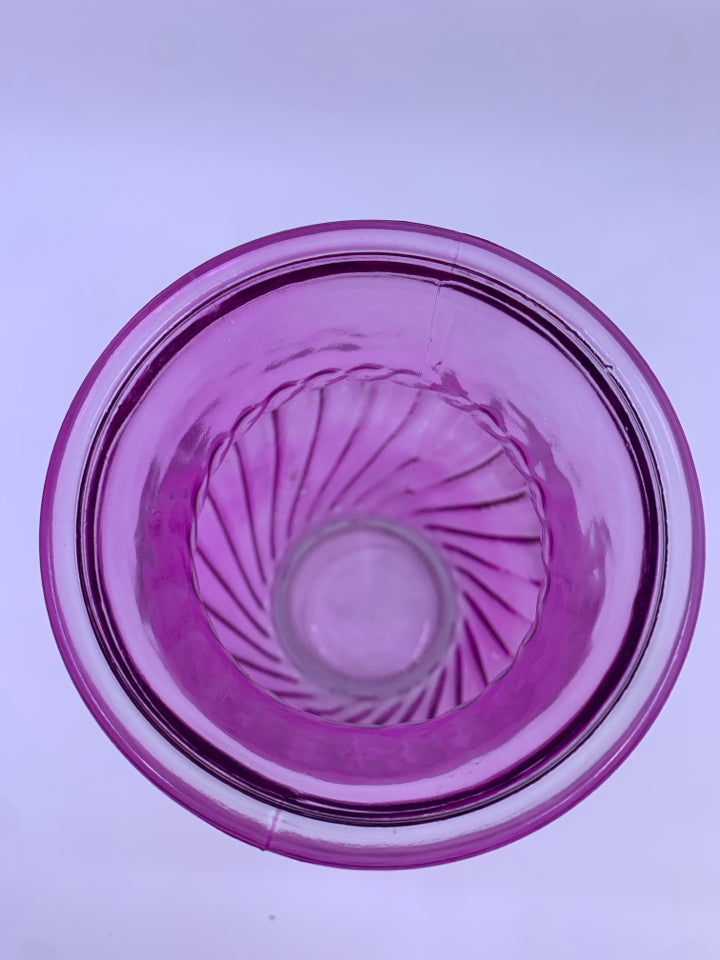 PURPLE GLASS, RIBBED VASE.