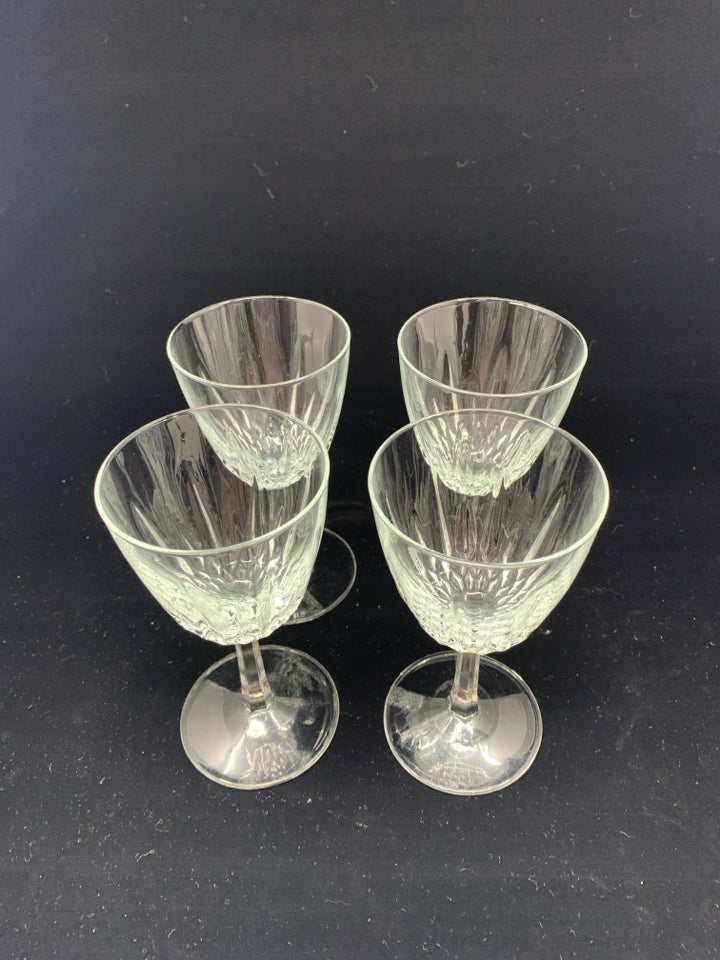 4 CUT GLASS WINE GLASSES.