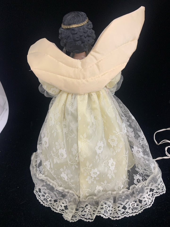 LIGHT UP ANGEL IN CREAM DRESS TREE TOPPER.