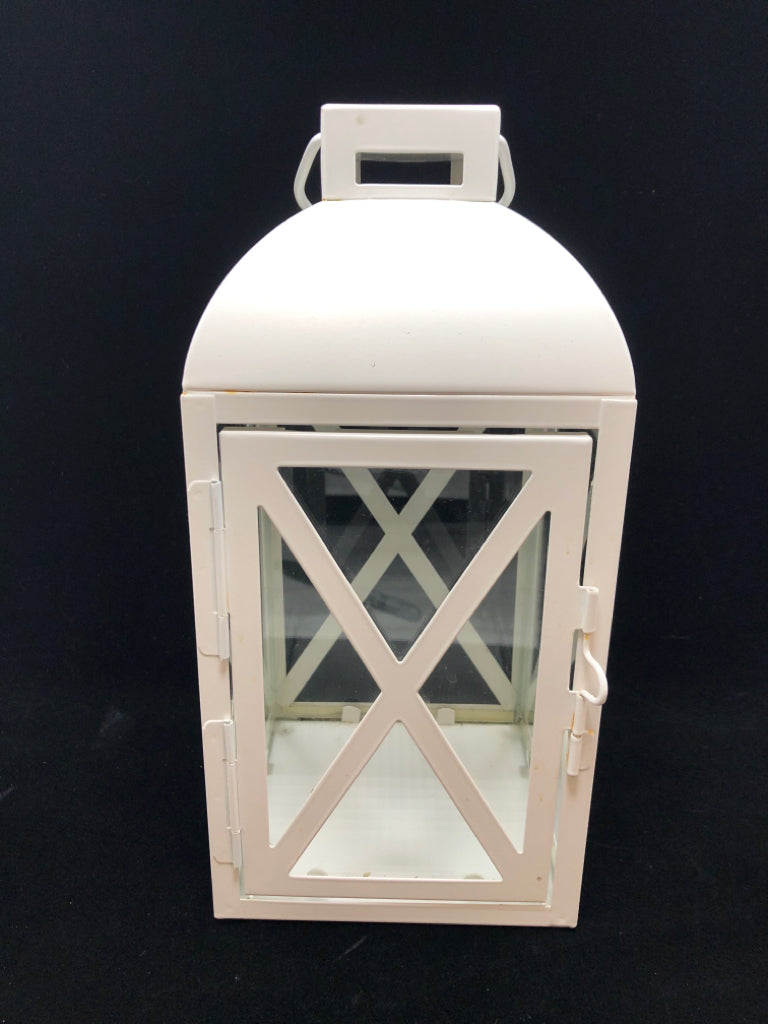 WHITE METAL LANTERN.