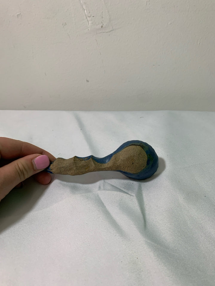 BLUE POTTERY CARVED SPOON.