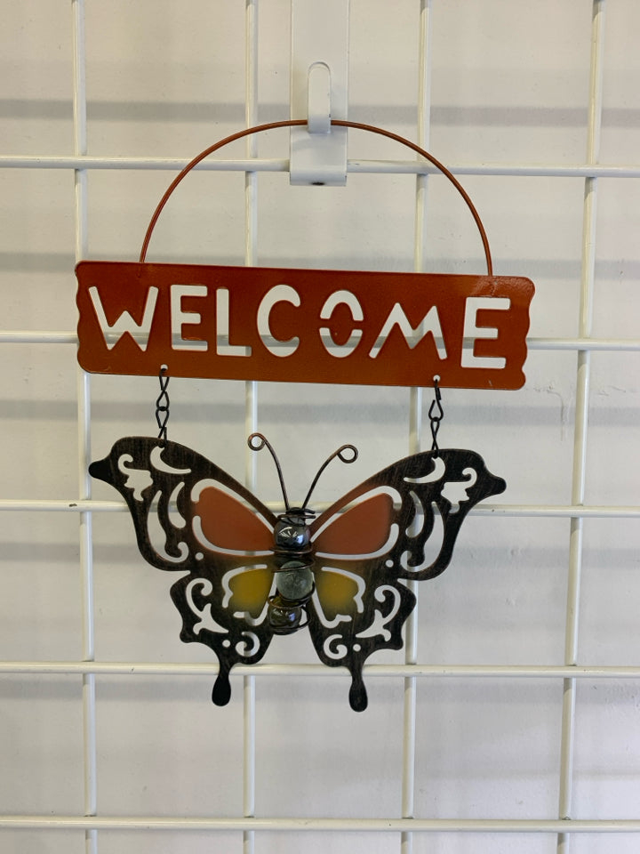 WELCOME BUTTERFLY METAL DECOR W/MARBLES.