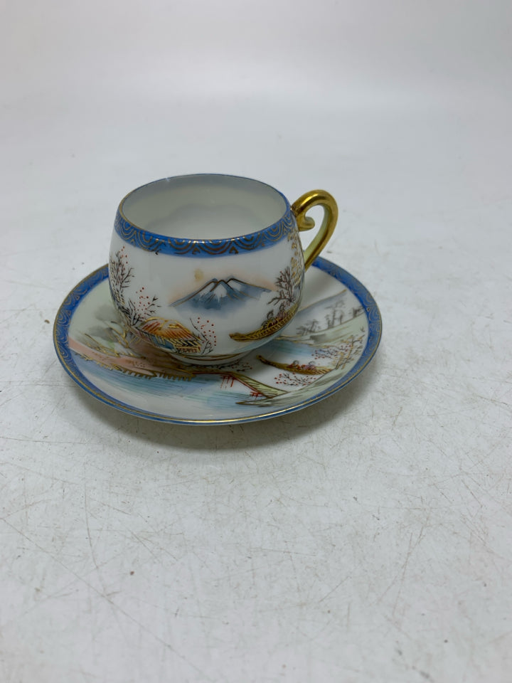 MOUNTAIN/CHERRY BLOSSOM SCENE MINI TEACUP SAUCER.