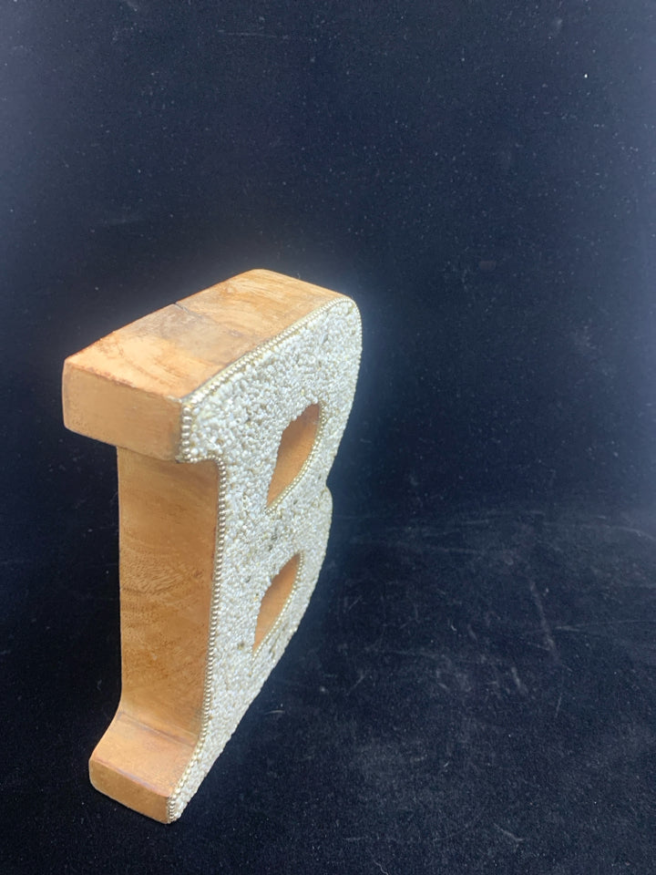 WOOD BEADED "B" SHELF DECOR.