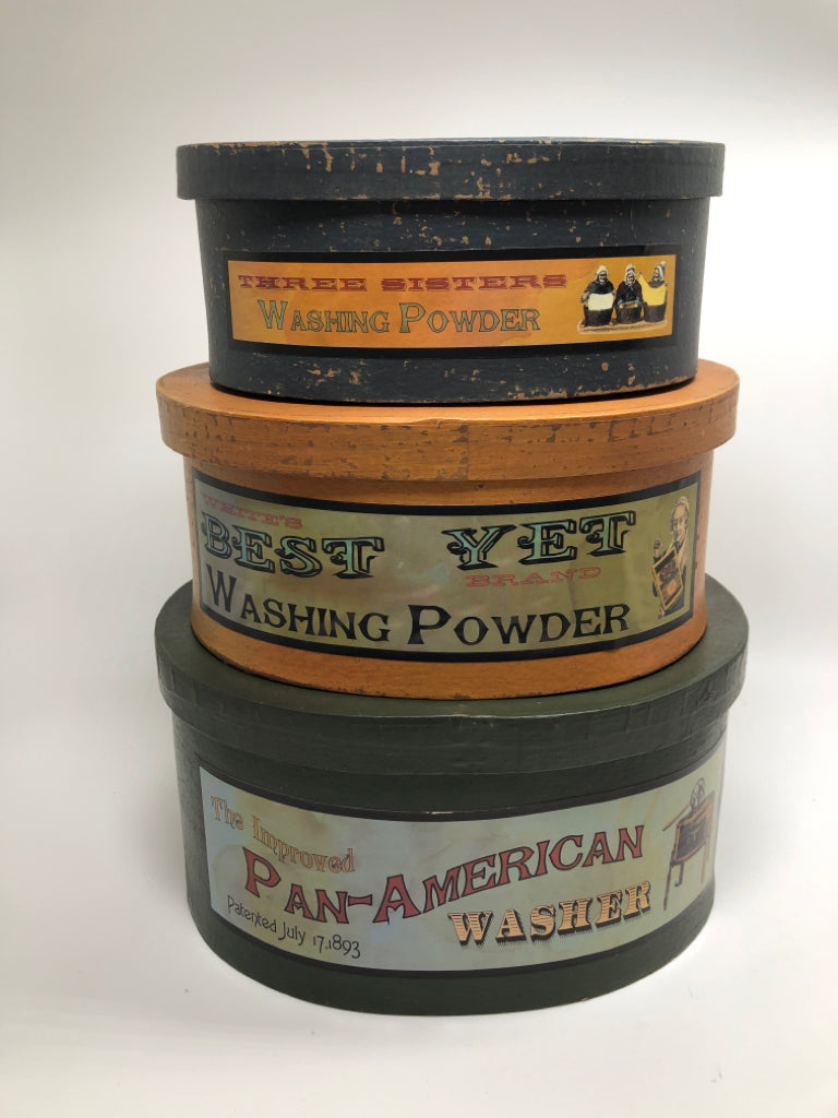 3PC PRIMITIVE NESTING "WASH" BOXES.