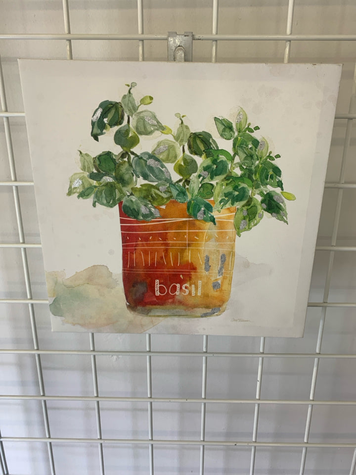 DISTRESSED BASIL IN PLANTER CANVAS.