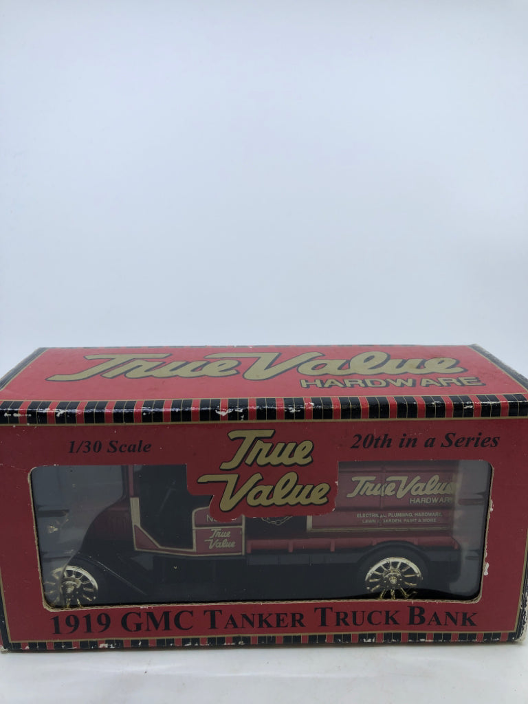 TRUE VALUE 1919 GMC TANKER TRUCK BANK- 1/30 SCALE MODEL.
