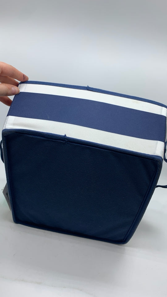 NWT PILLOWFORT BLUE AND WHITE STRIPED STORAGE BIN.