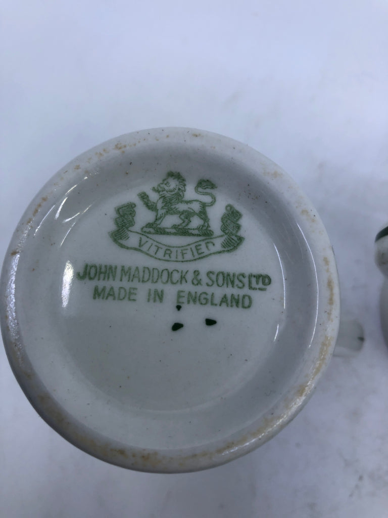 2 VTG CREAMERS W/GREEN RIM JOHN MADDOCK & SONS.