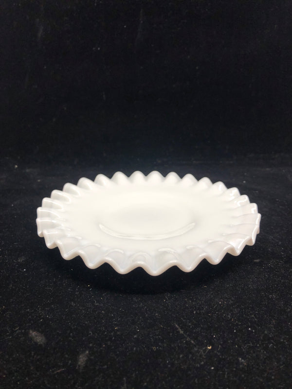 VTG FENTON RUFFLED EDGE CANDLE PLATE.