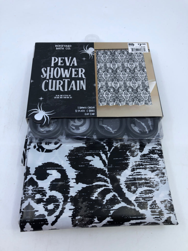 NEW SKELETON PEVA SHOWER CURTAIN W/HOOKS.