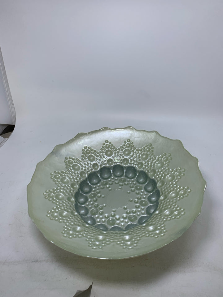 PEARL WHITE GLASS BOWL W/ UNEVEN EDGE.