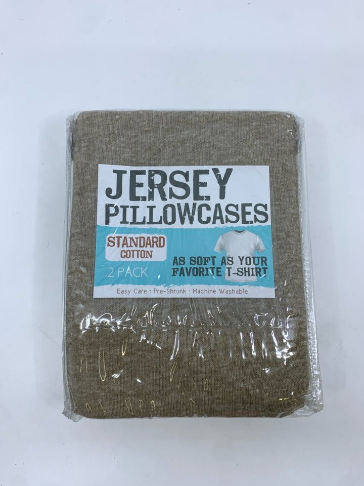NIP 2PC BROWN JERSEY PILLOW CASE.