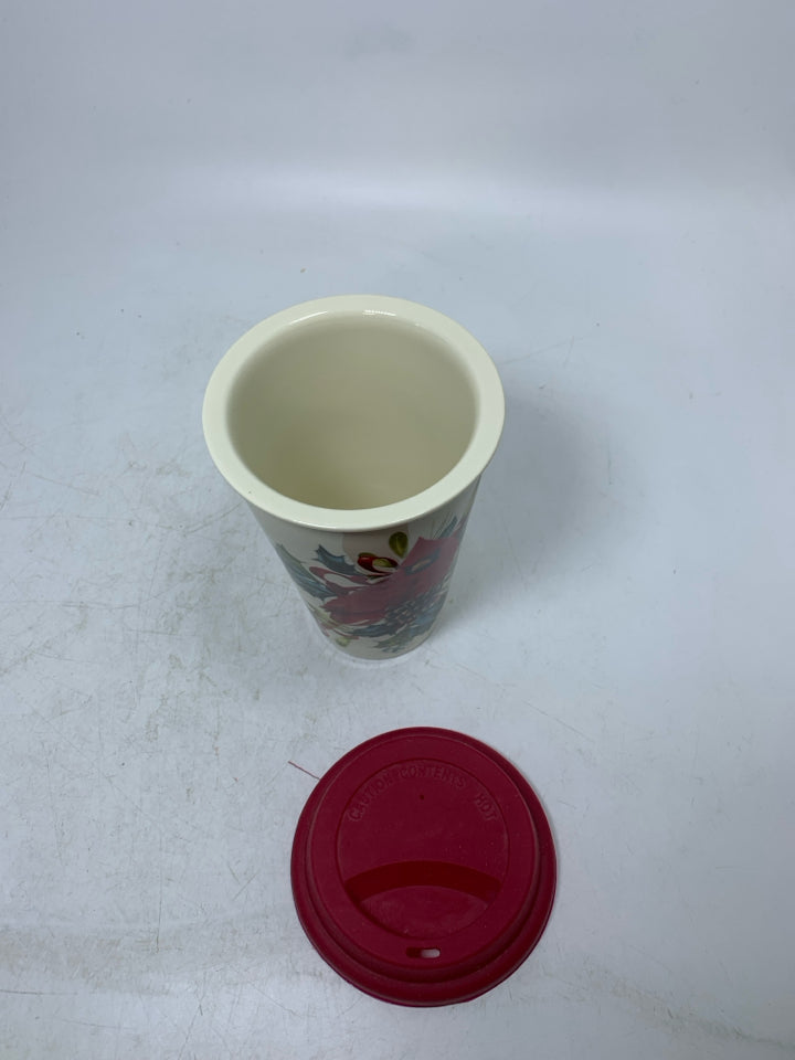 LENOX WINTER GREETINGS CARDINAL THERMAL TUMBLERS W/ SILICONE LID.