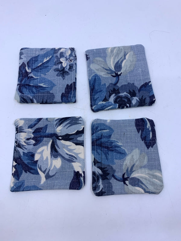 4 BLUE FABRIC COASTERS.