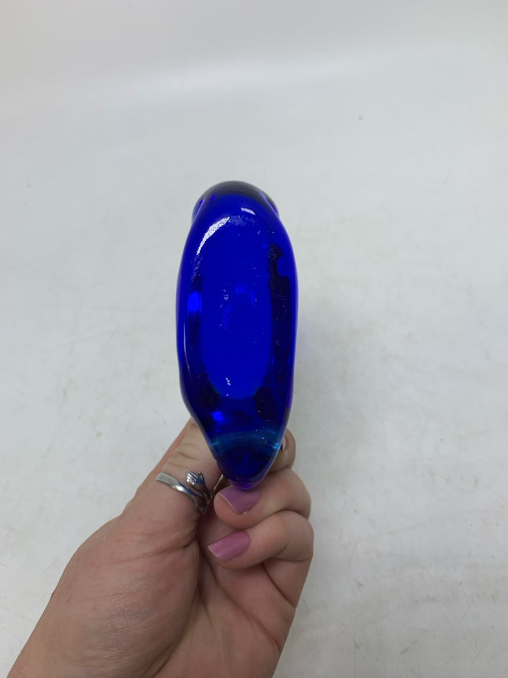 COBALT BLUE BLOWN GLASS WHALE.