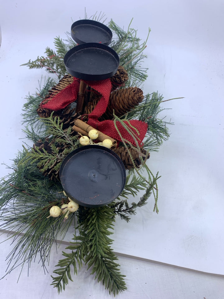 FAUX PINE 3 SECTION PILLAR CANDLE HOLDER DECOR.