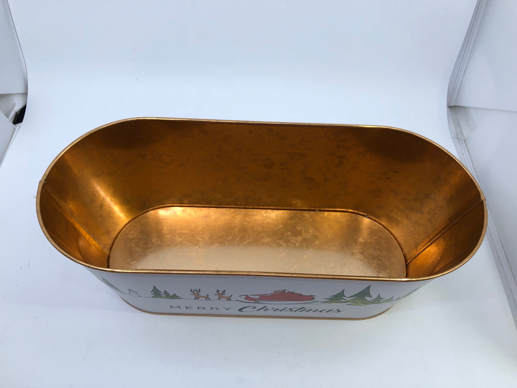 OVAL WHITE METAL BIN "MERRY CHRISTMAS".