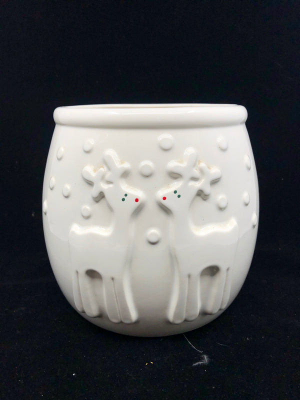 WHITE EMBOSSED REINDEER PLANTER.