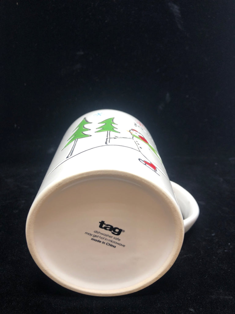 PEACE SNOWMAN ICE SKATING MUG.
