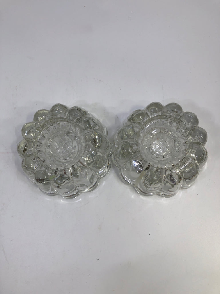 2 REVERSIBLE 3WAY RIBBED CRYSTAL CANDLE HOLDER.