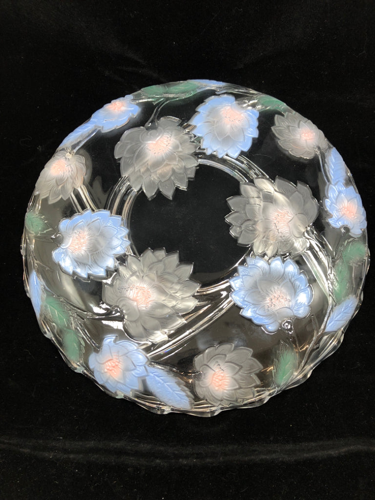 COLORED FLORAL DIVIDED GLASS PLATTER.