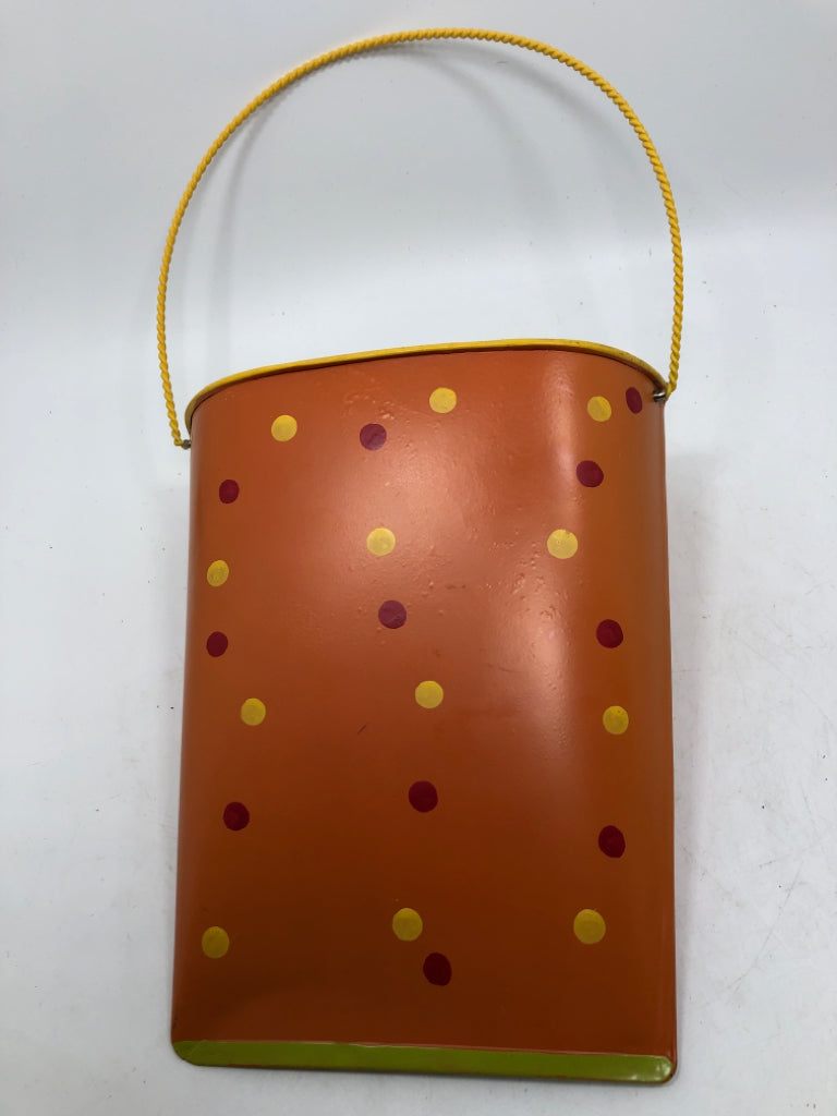 ORANGE METAL WALL POCKET W/DRAGONFLY.