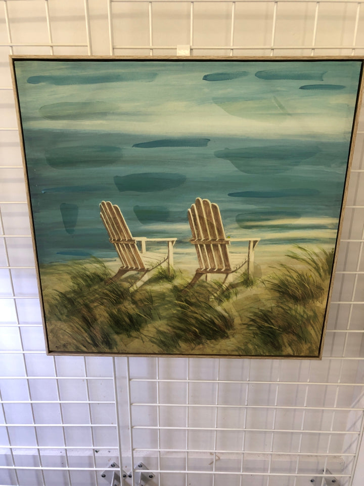 SEA GRASS AND 2 CHAIRS ON BEACH CANVAS.