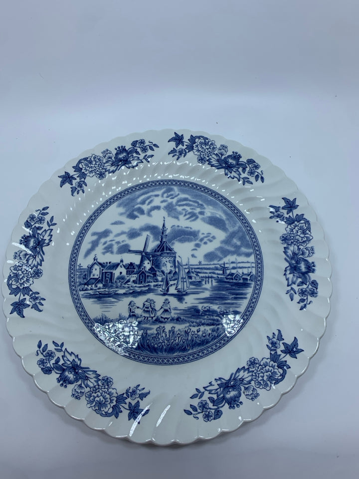VTG TULIP TIME DECORATIVE BLUE PLATTER.