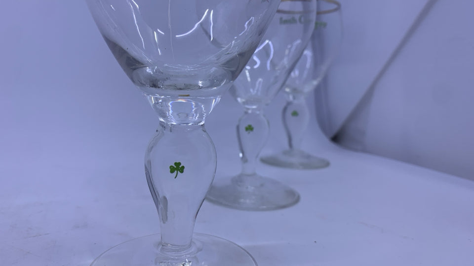 6 IRISH COFFEE SHAMROCKS FOOTED GLASSES.