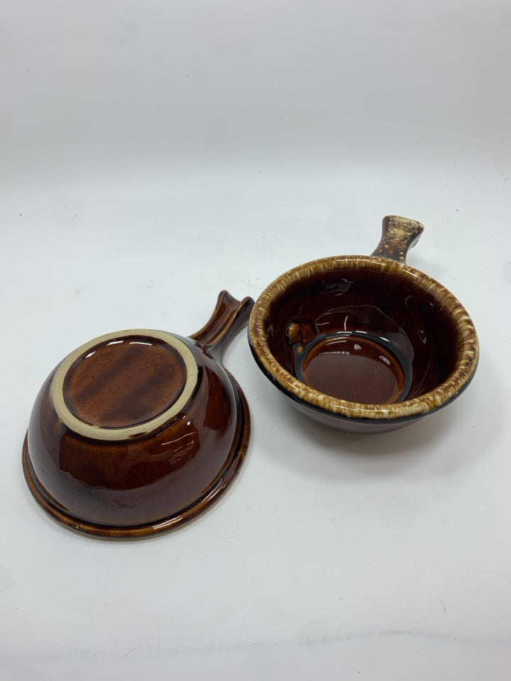 2 BROWN DRIP GLAZE CERAMIC SOUP BOWL.