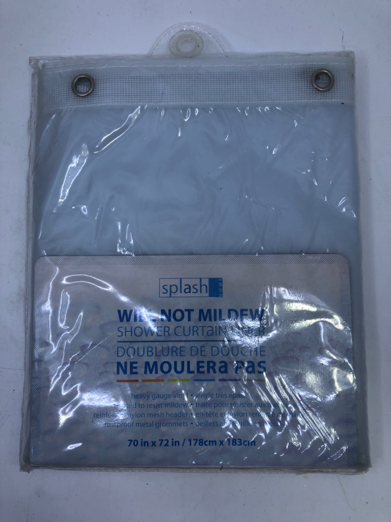 NIP CLEAR VINYL SHOWER CURTAIN LINER.